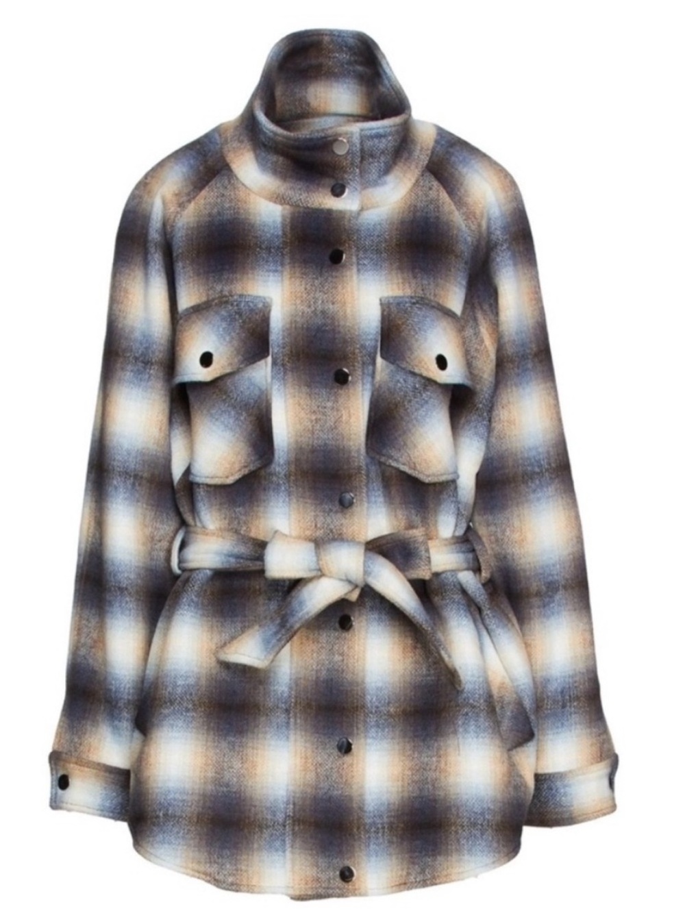 NEW Veronica Beard Plaid Belted Shacket Jacket in Brown and Cream XL